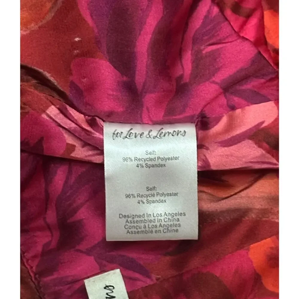 FOR LOVE & LEMONS Alia Floral Satin Mini Skirt Red Ruched Ruffle Festival Club